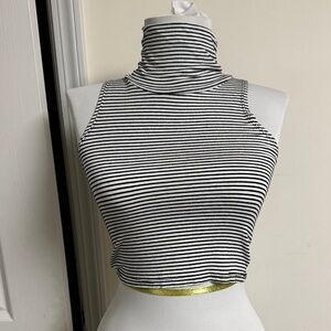 Striped Black and White Turtleneck Sleeveless Top